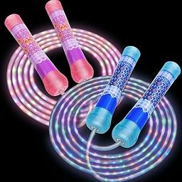 2 Pack LED Jump Rope for Kids Colorful Skipping Rope Light Up Ropes for Girls Boys Fitness Exercise & Lights Dancing & Night Party Favors-image-100