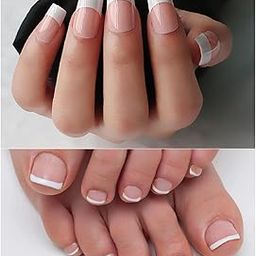 CHARMY 48 Pieces Set Of Finger & Toe French False Nail Tips With Glue & Glue Sticker Pink (Pack Of 48)-56