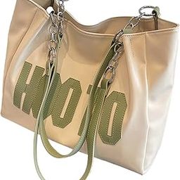 Fashion Tote Bag Female Casual Underarm Bag Outdoor Green Stylish Large Capacity Women's Fashionable Shoulder Bag with Chain Straps and Lettering-image-41