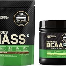 OPTIMUM NUTRITION (ON) Serious Mass Gainer powder (Veg) - Pack of 1 kg (Chocolate) & Optimum Nutrition BCAA, 5g BCAAs in 2:1:1 Ratio, 30 servings (250gm, Green Apple) COMBO-image-34