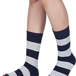 Women's Regular Cotton Blend Socks, Calf Length Strips Dual Color Socks for Ladies Free Size Ideal for Running, Cycling, Sports & Gym (1 Pair, Blue & Grey)-12
