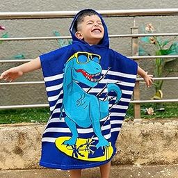 Famyo Poncho Towel for Kids | Hooded Micro-Fiber Bath Towels | 60 x 60cm Toddler Pool Towel for Boys & Girls, 1-7 Years (Cool_Dino)-image-81