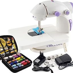 Sewing Machine with 12 Threads Sewing Kit and Table, Portable Stitching Machine with Foot Pedal, Mini Silai Machine, White-85