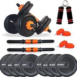 WATSON Premium Rubber Dumbbell Set for Men & Women Fitness, Dumbbell Set with 20Kg (3Kgx4, 2Kgx4) Rubber Weight Plates, Hard PVC 17" Dumbbell Rods, Foam Gripper-image-5