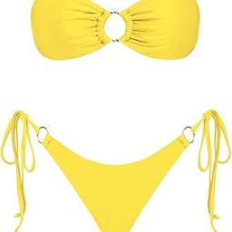 F&M Fashion Women's Triangle Bikini Sets Bandeau O Ring Strapless Side Tie Thong Swimsuit Two Piece Bathing Suit-image-83