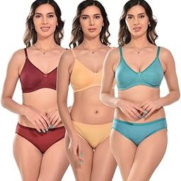 Women Lingerie Set with Full Coverage Non-Padded Women Cotton Bra Panty Set Women Innerwear Pack of 3 Sets-picture-49