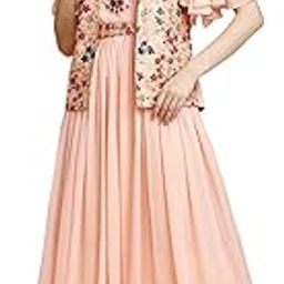 Womens' Georgette Embroidery Work with Attached Jacket Long Gown (M-2485 Peach)-picture-39