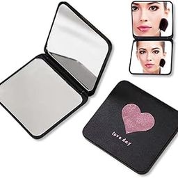 Potency Magnifying Compact Cosmetic Mirror, Folding Makeup Hand held Pocket Vanity Mirrors,Small Compact Mirror 2 x 1 Magnification,Perfect for Purses and Travel (Black-Heart)-21