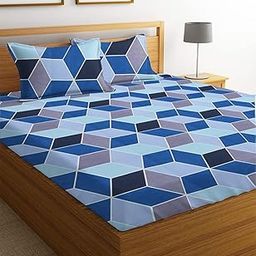 BSB HOME Prime Collections 160tc Pure Microfiber Glace Cotton Breathable Supersoft Wrinkelfree Double Bedsheet with 2 King Size Pillow Covers-Blue and Grey-picture-12