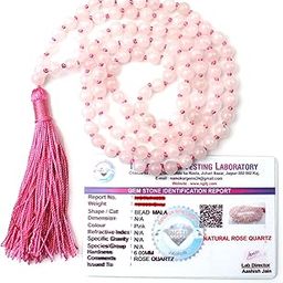 Remedywala Certified Natural Crystal Rose Quartz mala Natural Crystal Stone 6 mm 108 Beads Jap Mala for Meditation, Pooja, Chanting, Wearing/Rose Quartz mala 108 Beads Original-image-29
