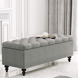 Wood Maker Wooden Large Upholstered Tufted Storage Bench/Ottoman Pouffe Footstool Bed End Table Settee Sofa Bench with Storage [L50xD18xH18, Grey]-image-22