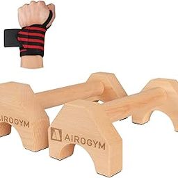 airogym Push-up Stand, 2 PCS Wood Pushup Bars Non-Slip Base Exercise Home Workout Equipment, 30CM Wooden Parallettes Handle Stands Grip for Men Strength Training, Planks Calisthenics Fitness Muscle-16