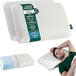The White Willow Memory Foam Pillow Set of 2-Cool Gel Pillow for Neck & Shoulder Pain-Cervical Pillow for Sleeping-Orthopedic Pillow for Back, Side & Stomach Sleepers-Medium Firm-Standard-4" H-Cream-0
