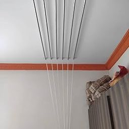 Dry Well Life Ceiling Cloth Dryer for Balcony (Feet X 6 Pipes) Pulley Hanging Wall Mounted Wet Clothes Drying Hanger Stand Stainless Steel Rod with Nylon Ropes Iron Bracket (8 FEET X 6 RODS)-picture-12