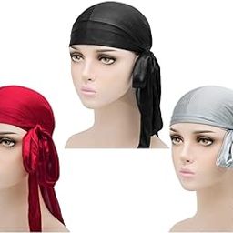 Durag Cap Long Tail 3PCS Lightweight Unisex Fashion Decorative Turban Head Wrap Soft Headwear Teen Lady Adjustable Men Man Yoga-image-84