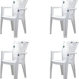 Nature Premium Plastic Chair Set of 4| Leaf Design Backrest | Comfortable & Durable for Home, Garden, Office & Outdoor Use (White)-image-10