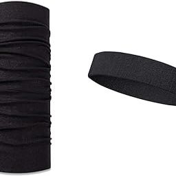 Style Along Black Bandana and Headband Outdoor Fitness Sports Sweatband Headband Yoga Gym Unisex Head Band- Pack of 2-image-36