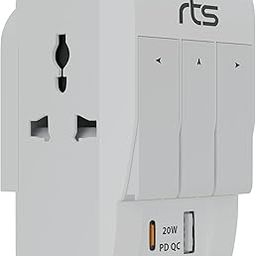 rts 3 Pin Multi Plug Socket-Worldwide Universal Travel Adapter with USB Ports & Type-C PD Individual Switch Safety Shutter LED Indicator-3 Way Plug Socket (5A-250V) Type D Plug for Home Office White-9