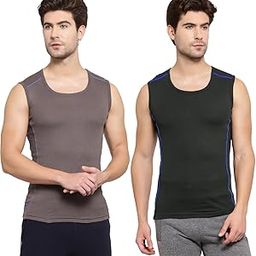 Men's Cotton Solid Multicolor Square Neck Sleeveless Gym Vest - Pack of 2 (1062)-image-30