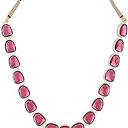 Wine Color Stones Embellished Fusion Necklace Earring & Ring Set For Women-ZPFK15893-image-26