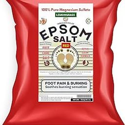 Fast-Acting Epsom Salt - RED (Lemongrass) - 1Kg for Pain Relief and Relaxation, Guaranteed Relief for Foot Pain, Swelling & Soreness Luxury Bath Salt for Women and Men, 100% Pure Magnesium Sulphate-83