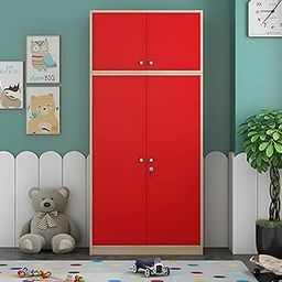 Viz Craft Engineered Wood Wardrobe Closet for Bedroom/Kids Room || Engineered Wood Wardrobe with Multiple Storage Space || Free Standing || (Finish Color - Cardinal Red - DIY)-image-32