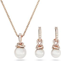 Women Originally Pendant And Earrings Set, White, Rose Gold-Tone Plated-image-23