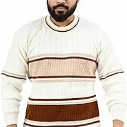 manra Men Round Neck Wide Stripe Full Sleeve Woolen Winter Pullover Sweater_ (Men Round Neck Sweater/Size 38-40) Dark Brown-picture-29