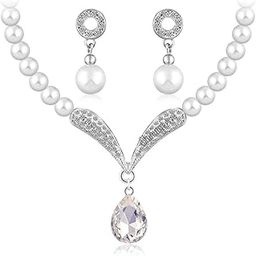 Crystal Pearl Necklace Set For Women/Jewellery Set with Earrings for Women & Girls(White)(rrsd8494s)-9