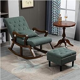 Imperial Wooden Art ® Brand Sheesham Handcrafted Wooden Rocking Chair Cushioned | Wooden armrest Chair with Stool and Pillow (Pure sheesham Wood) (Green)-image-50