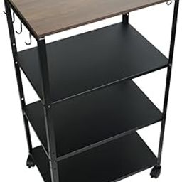 DECOWORLD Metal || 4 Tier Premium Microwave Stand with Wheels || 4 Tier Microwave & OTG Stand for Kitchen|| Mutiple Platforms for Extra Storage with Hooks and Wheels|| Kitchen Oven Rack-4
