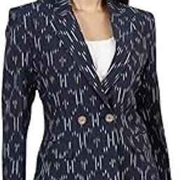 Womens Ikat Blue Cotton Blazer-image-81