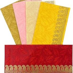 Pack of 50, Rectangle Shape Metallic Paper Shagun Envelopes for Gifting Cash Sagan Lifafa Wedding Occasion Money, 18 X 8 cm, Multicolored 5 Colours of 10 Each - Ambi Design-image-99