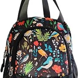 AMARY Lunch Bag for Kids – Water-Repellent with Durable Zipper & Stitching | Spacious Tiffin Carrier with Front Pocket & Bottle Holder | Multipurpose Storage Bag - (Birds Pattern, Black)-image-49