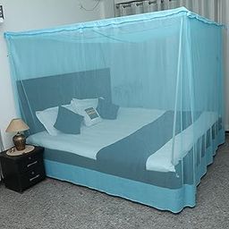 EMBOSSED Luxury Mosquito Net for Double to King Size Bed Canopy | Camping Screen House | Finest Mesh – 300 Holes per Square Inch, 2 Entries, Blue, King Bed (7x8)-28