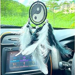 Rooh Dream Catcher ~ Yin and Yang Car Hanging ~ Handmade Hangings for Positivity (Can be Used as Home Decor, Gift, Wall Hangings, Meditation Room, Yoga Temple, Wind Chime & Car Feather Hanging)-image-81