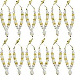 ARTISKRITI Small Mala for God Idol Small Mala Garland Haar for Car Idols, Moti Mala for Statue, Figurines, Set of 12, White Golden-image-4
