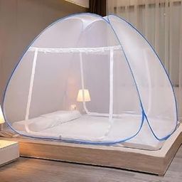 Mosquito Net for Double Bed, King-Size Premium Machardani, Strong and Durable, 30 GSM, Tent Type, Foldable, Corrosion Resistant [6 Feet X 6.5 Feet] (Blue-White)-image-33