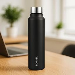 Borosil 1000 ml Hydra Sip N Chill Stainless Steel Water Bottle | Made in India Single Wall, Leakproof, BPA Free| Bottle for Office, School, College & Gym | Black-image-50