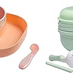 LuvLap 4 Piece Baby Tableware Meal Set, Plate, Bowl, Tumbler and Spoon for Kids or Infants, Attractive Colours, Non Toxic, Baby Utensil (Peach & Red) & 9 in 1 Baby Food Masher Mill (Light Green)-image-3