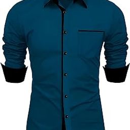Men's Cotton Blend Shirt, Black with Red Trim, Long Sleeve, Regular Fit-image-9