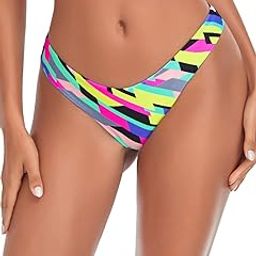 Women's Brazilian Cut Bikini Bottom, Neon Stripes, L-image-23