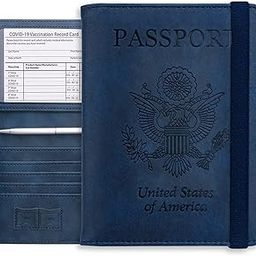 Passport Holder and Vaccine Card Holder Combo Travel Wallet RFID Blocking PU leather Case Cover with Vaccine Card Protector Slot, Navy Blue,-picture-34