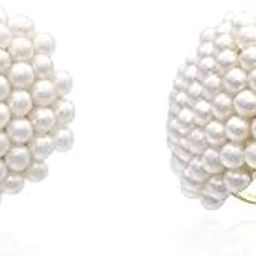 Pearls Cluster Clip On Earrings for Non-Pierced Ears – Elegant Simulated Pearl Flower-Cluster Big Clip-On Fake Studs Earrings for Women & Girls-12