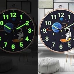 Evolluxi - Radium Wall Clock with Glow-in-The-Dark Silent Quartz Movement 12-inch Retro Design Ideal for Home, Office, Bedroom and Living Room Décor (Radium Skate Space)-image-33