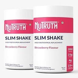 High Protein Meal Replacement Strawberry Flavoured Slim Shake | 21Gm Protein/Serving | Weight Control & Management Protein Shake (500 Gm) (Pack of 2)-22