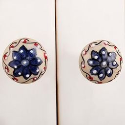 Indianshelf Handmade 8 Pieces Blue Contemporary Floral Bulb Shape Ceramic Knobs and Pulls for Dresser Drawers Door Wardrobe Online-image-64
