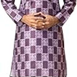 kraft india Men Silk Blend Batik Printed Kurta with white Elastic waistband Pyjama set-picture-10