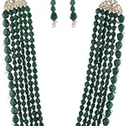 Green Multi Layers Beaded Long Necklace & Earring Set For Women-ZPFK13749-image-17