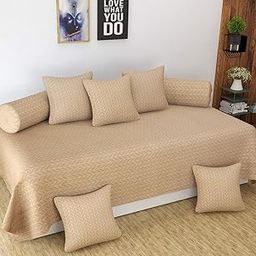 BREVARD 160 TC Glace Cotton 8 Pieces Diwan Set Including 1 Bedsheet, 5 Cushion Covers & 2 Bolster Covers (Brown Zig Zag)-image-80